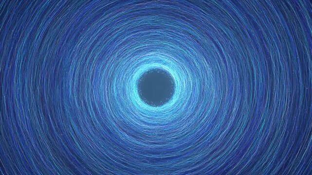 Blue abstract particle vortex spinning tunnel motion graphics 4K background loop