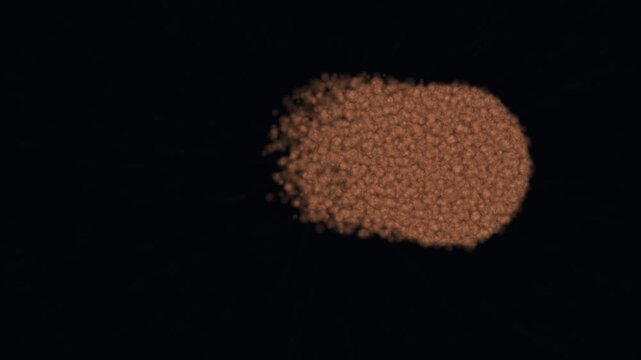 Soybean seed growing with root system and soil particles in cinematic motion
