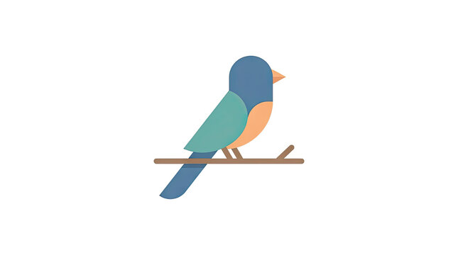 Minimalist blue bird perched on a brown branch