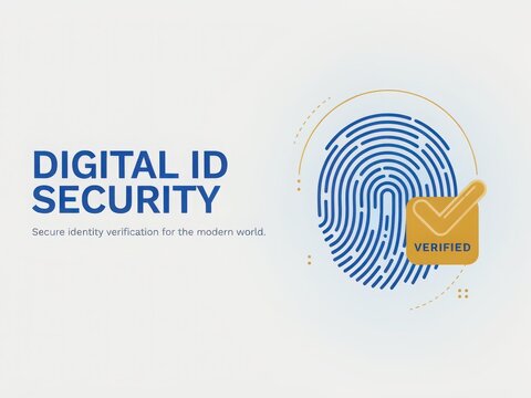 Digital ID security fingerprint verification badge illustration