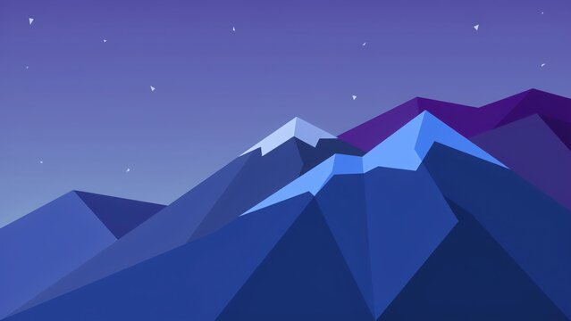 Isometric mountain range under starry night sky