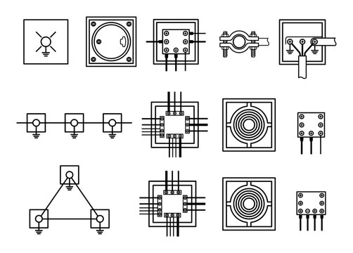 Electrical Grounding and Lightning Protection System Vector Icons