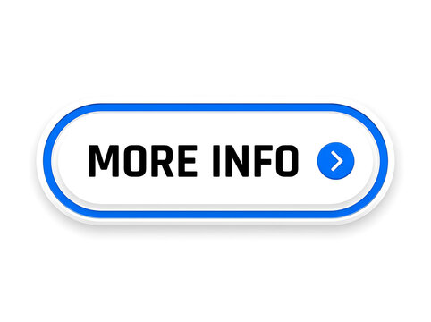 More info button with blue border and arrow icon isolated on white background