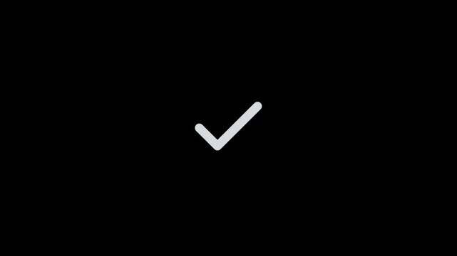Minimalist white check mark icon isolated on a solid black background.