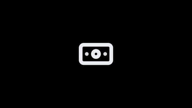 Minimalist white money banknote icon isolated on a black background.
