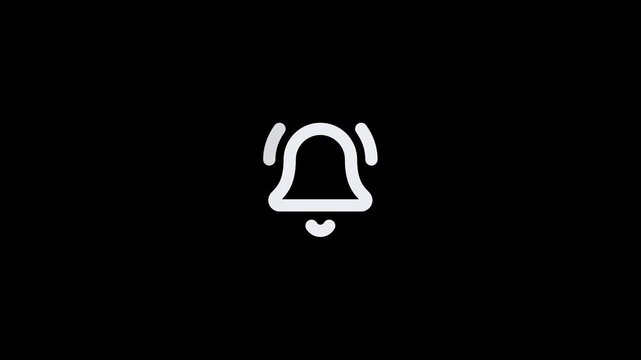 Minimalist white notification bell icon isolated on a solid black background.