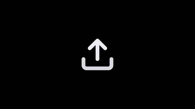 Minimalist white upload icon isolated on a solid black background.