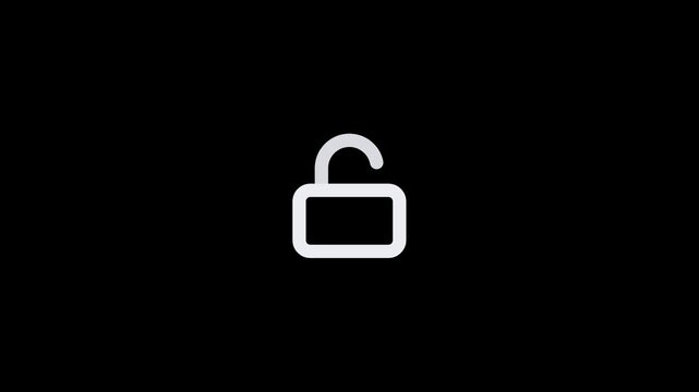 Minimalist white unlocked padlock icon isolated on a solid black background.