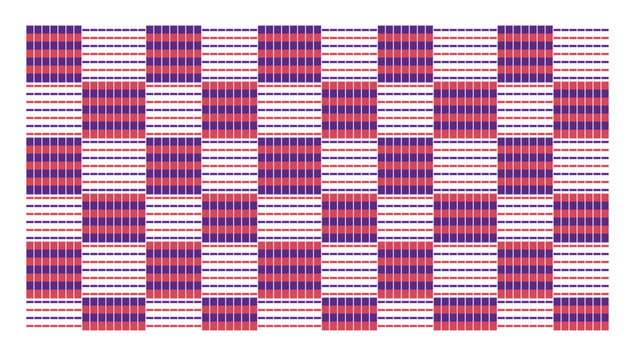 Abstract rectangular grid with repeating wave pattern in purple, pink, and blue, digital geometric texture on a black background