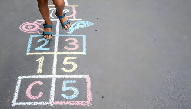 A child with chalk-drawn numbers on a sidewalk, emphasizing the message of childhood obesity awareness month