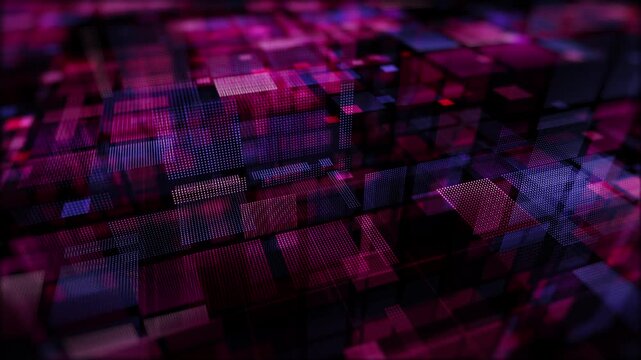 Futuristic Digital Data Grid With Glowing Magenta And Blue Blocks Creating An Abstract Technology Background, Artificial Intelligence And Technology Digital Concept