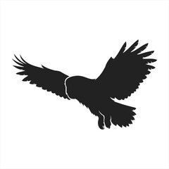 Fototapeta premium Flying owl bird black silhouette vector illustration