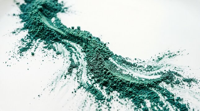 Spirulina algae powder texture on white background for healthy superfood concept