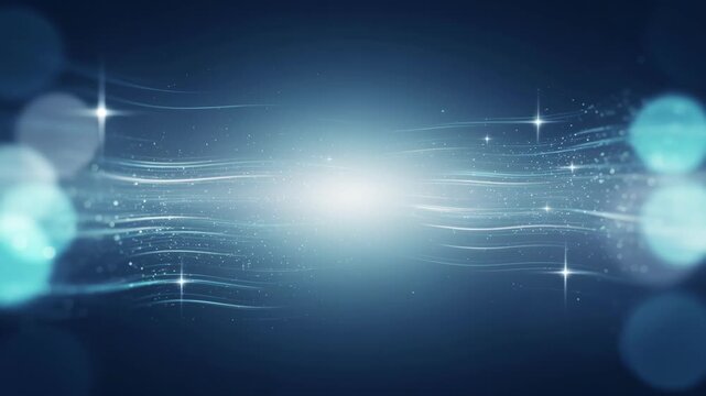 Abstract graphic background sparkle blue light wave with star shine soft glow and glowing center bokeh elegant digital design for modern dark space backdrop SEO friendly editable motion style