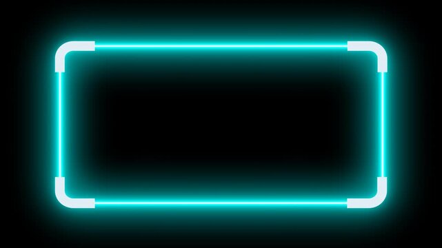Overlay frame with a glowing cyan neon rectangular alpha channel border ideal for adding a vibrant touch to digital designs and social media graphics.