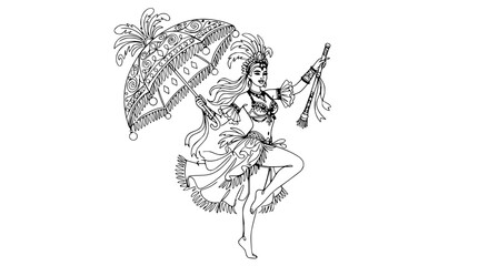Obraz premium Mardi Gras Dancer with Umbrella and Baton, Isolated