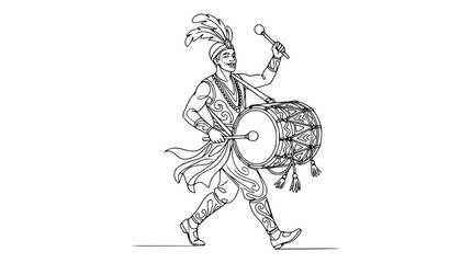 Fototapeta premium Musician Playing Drum with Drumsticks, Festive Attire, Isolated