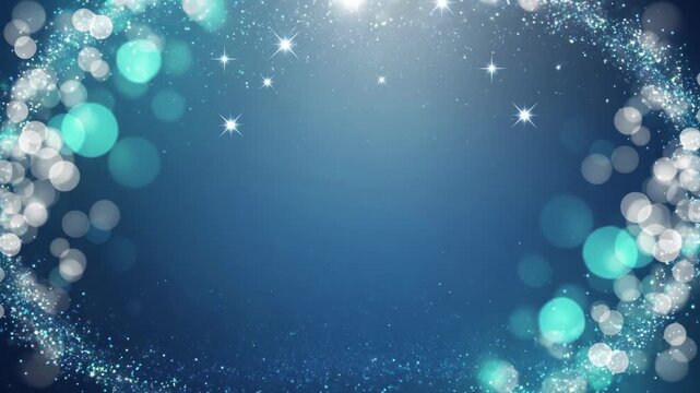 Sparkle blue graphic background with glow star light frame and bokeh atmosphere for festive design elegant abstract scene with soft blue glow and light
