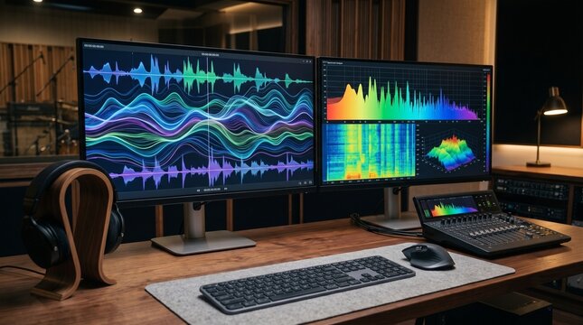 Professional Sound Editing Workstation With Audio Waveforms