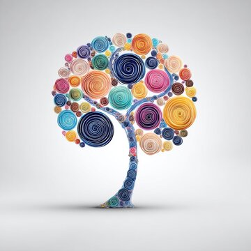 Abstract Paper Quilling Tree with Colorful Spiral Circles Illustration
