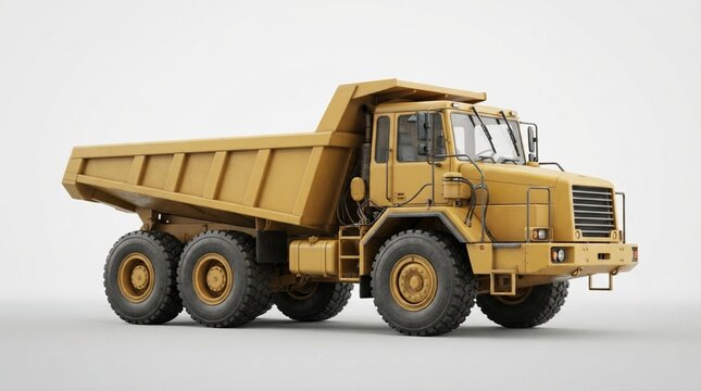 Heavy construction yellow dump truck industrial vehicle with dumptruck, isolated