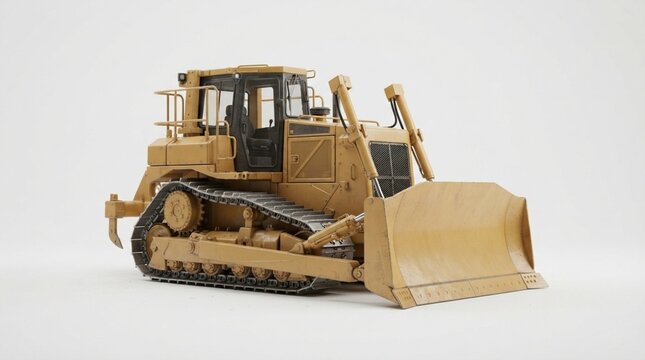 Detailed industrial crawler tractor bulldozer with front blade, bulldozer