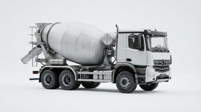 Modern white concrete mixer heavy transport construction truck isolated