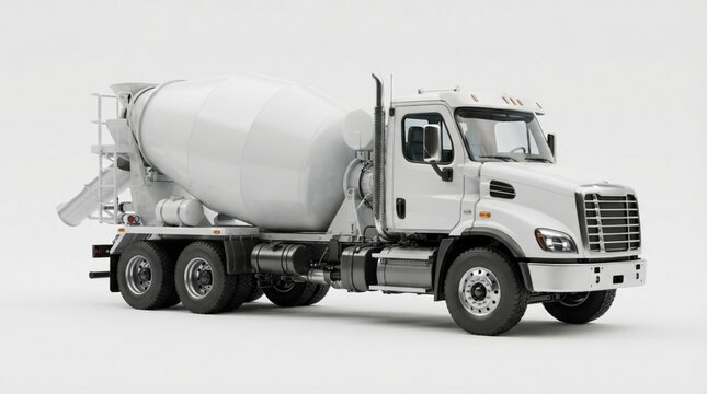 Modern white concrete mixer truck isolated on light background side view
