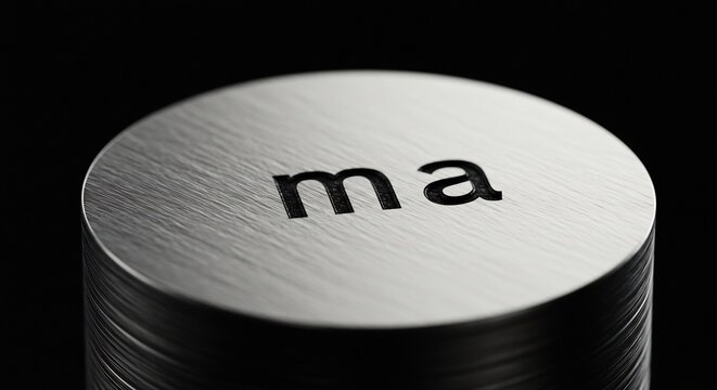 Monogram Disk: A metallic disk, subtly brushed, displays the letters ma in a clean, modern font, hinting at personalization or a maker's mark.