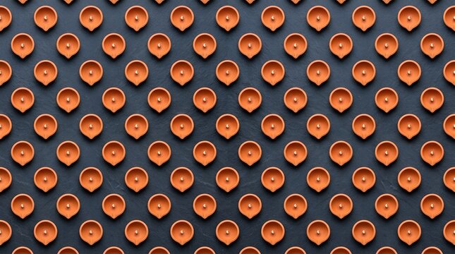 Diwali Diya Lamps Seamless Pattern on Dark Slate Background for Deepavali Festival
