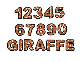 Fototapeta premium A set of numbers with a giraffe skin pattern, animal skin pattern, the word giraffe with its skin pattern isolated transparent background