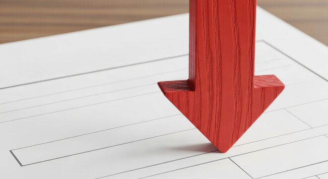Money management arrow red paper document finance business decline decrease financial investment economy loss concept symbol