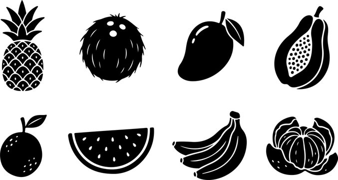 Tropical fruits like pineapple coconut mango papaya orange watermelon and banana for healthy eating themes.