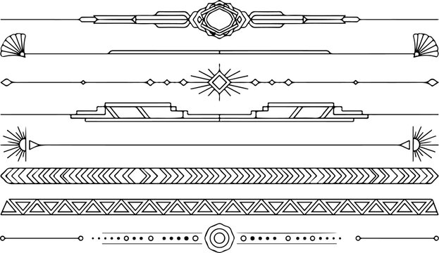 Set of art deco dividers and borders with geometric shapes for elegant design and graphic decoration.