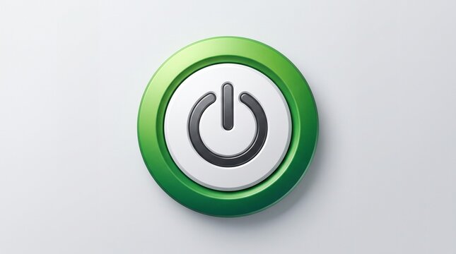 Power Button Icon: A modern, stylized power button icon with a green border, symbolizing activation, startup, and technology, rendered with subtle lighting effects.