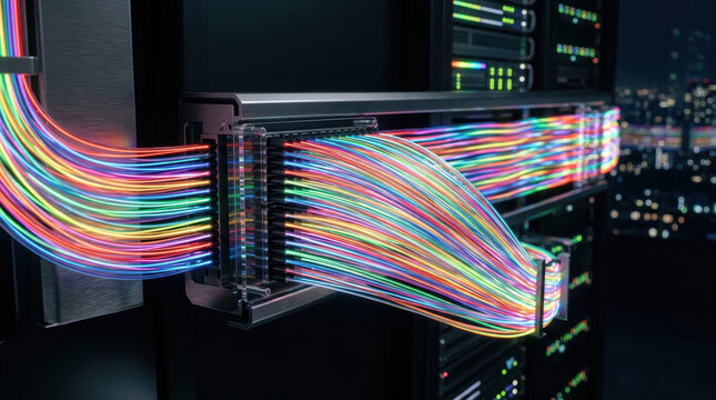Fiber optic cables connect data centers enabling smart urban planning for efficient communication in modern cities