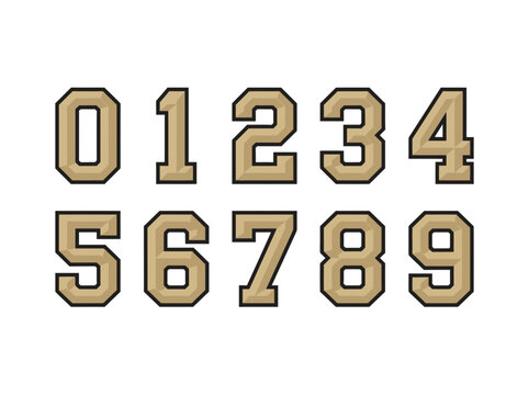 Varsity Sports Numbers Set 0-9 with 3D Bevel Effect and Black Outline
