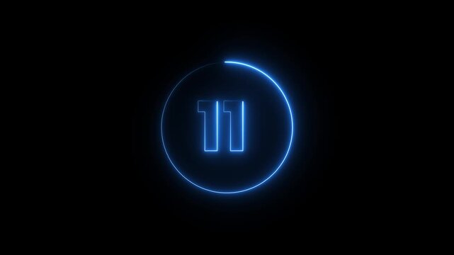 Neon blue pause icon glowing against solid black background for digital interface design.