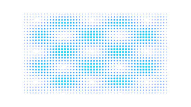 Blue rectangular grid pattern made of small square pixels on a black background, with a digital, halftone dot texture, and repeating
