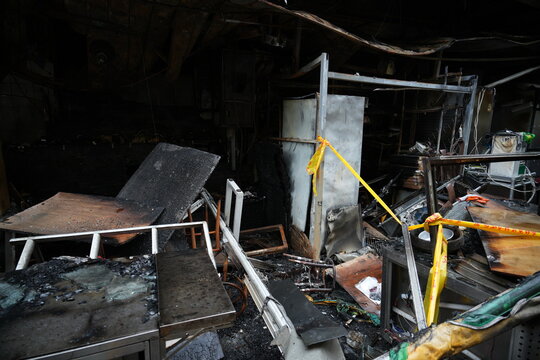 A local store ruined completely after a severe fire accident.