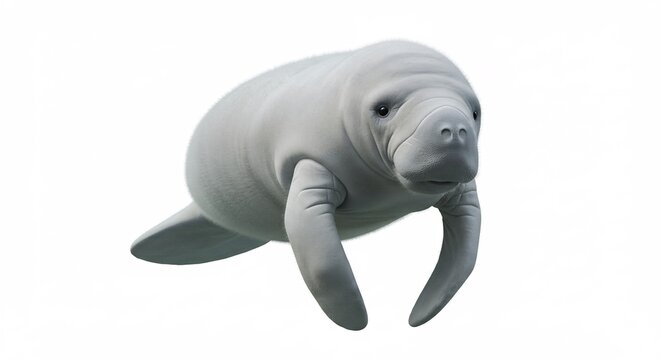 Gentle Giant of the Sea: A serene manatee floats gracefully in clear water, its smooth gray skin and gentle expression exuding tranquility and peace.