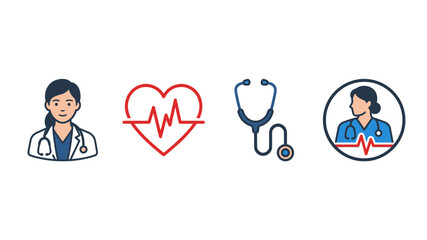 Fototapeta premium Medical Icons: Doctor, Heartbeat, Stethoscope, Nurse Profile
