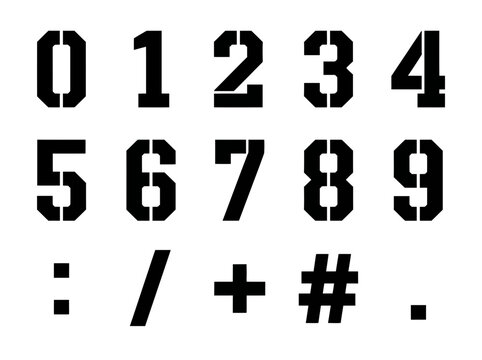 Black Military Stencil Numbers and Symbols Set Isolated on White