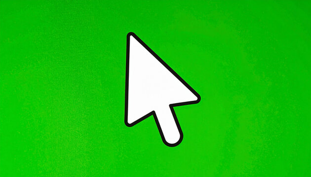 A clean white computer mouse cursor arrow icon isolated on a vibrant textured green background representing digital interaction and selection