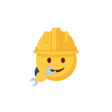 Yellow construction worker emoji icon wearing a yellow hard hat and holding a silver wrench tool