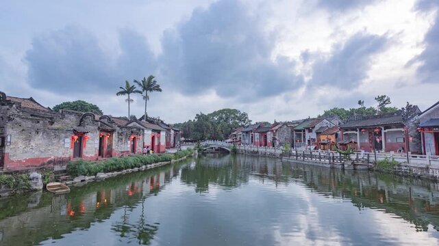 Evening scenery of ancient Ming and Qing dynasty villages in Chashan Town, Dongguan, Guangdong