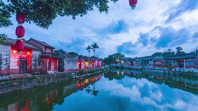Evening scenery of ancient Ming and Qing dynasty villages in Chashan Town, Dongguan, Guangdong