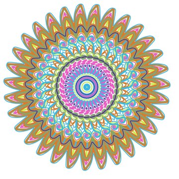Colorful hand drawn mandala doodle vector illustration isolated on white background, bohemian ornamental round pattern