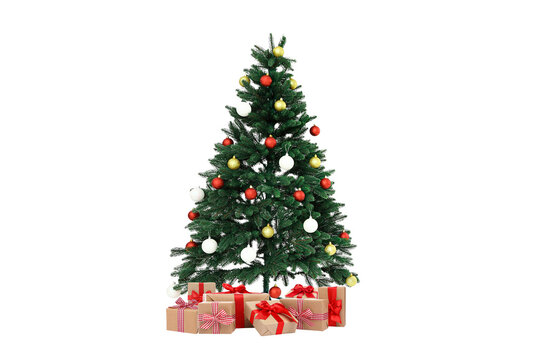 Christmas. Festively adorned Christmas tree stands tall with vibrant decorations, PNG