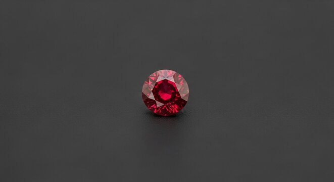 A Round Brilliant Cut Ruby Gemstone Displayed with Intricate Facets and Vibrant Red Color